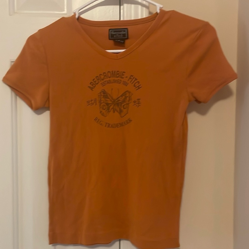 Vintage 90s women Abercrombie orange t with brown butterfly